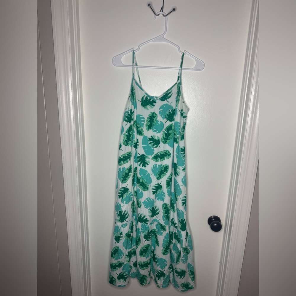 J Crew Tropical Leaf Pattern Spaghetti Strap Tier… - image 10